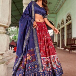 Women's Traditional Patola Print Tussar Silk Lehenga Choli with Festive Dupatta